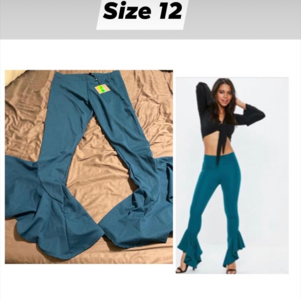 blue crepe jersey skinny flared pants